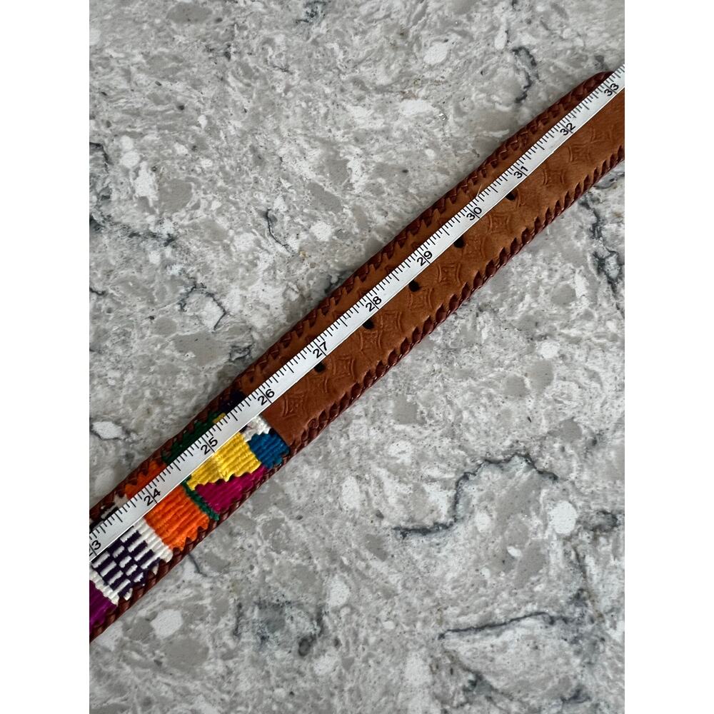Vintage Boho Artsy Embroidered Genuine Leather Belt Multicolored Size 30 JL - Picture 8 of 8